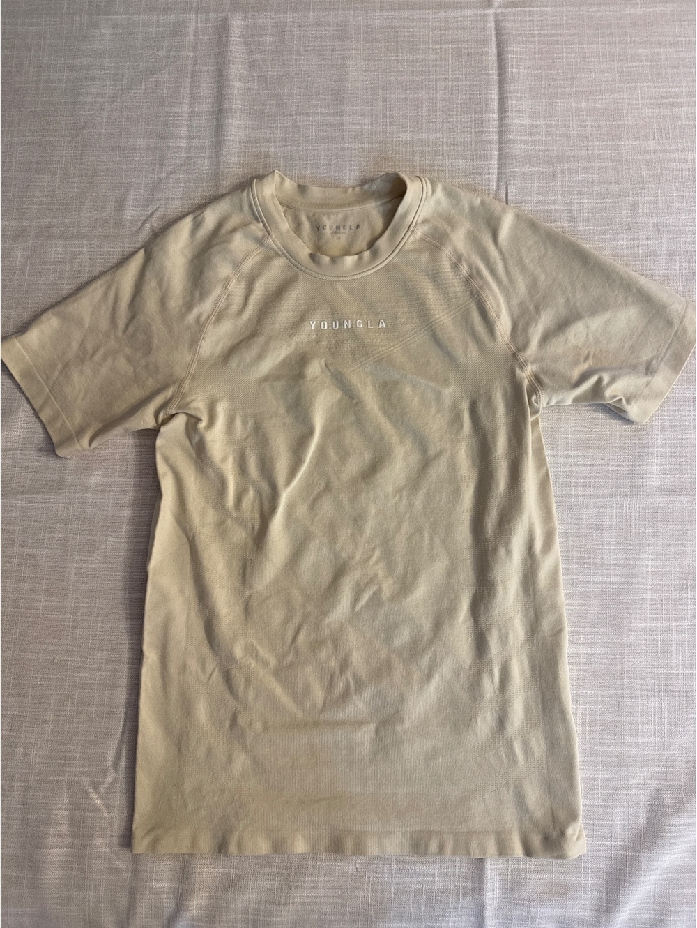 YoungLA Beige Textured Short Sleeve T-Shirt Size K